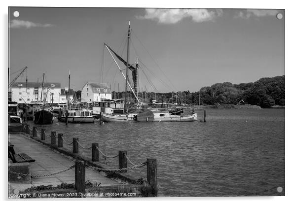 Woodbridge tide Mill Black and White Acrylic by Diana Mower
