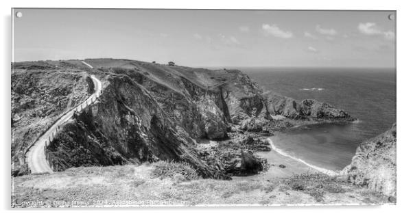  La Coupee and La Grande Greve Beach Sark Mono Acrylic by Diana Mower