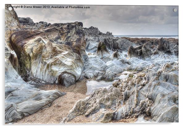 Woolacombe beach Rocks Acrylic by Diana Mower
