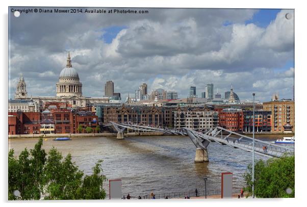 St Pauls and Millennium Bridge Thames London Acrylic by Diana Mower
