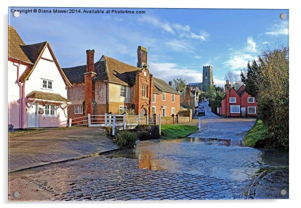 Kersey Street and ford Suffolk Acrylic by Diana Mower