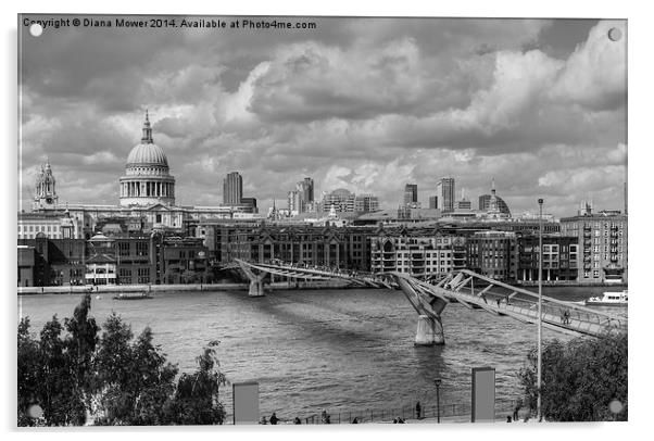 St Pauls Cathedral and Millennium Bridge London Acrylic by Diana Mower