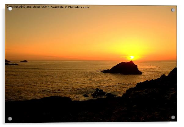 Crantock Bay Sunset Acrylic by Diana Mower
