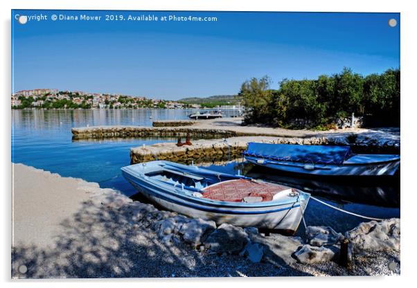 Zatoglav Beach Boats Croatia Acrylic by Diana Mower