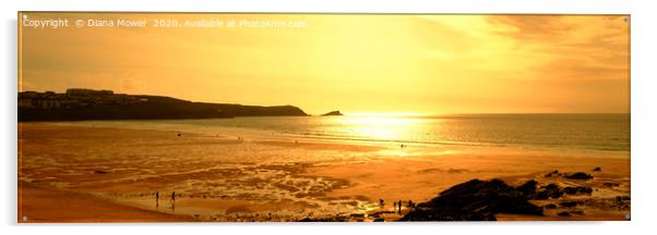 Fistral Beach Sunset Panoramic Acrylic by Diana Mower