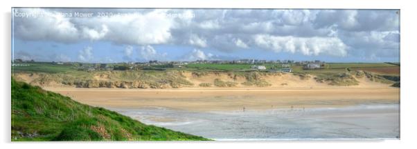 Crantock bay beach panoramic Acrylic by Diana Mower