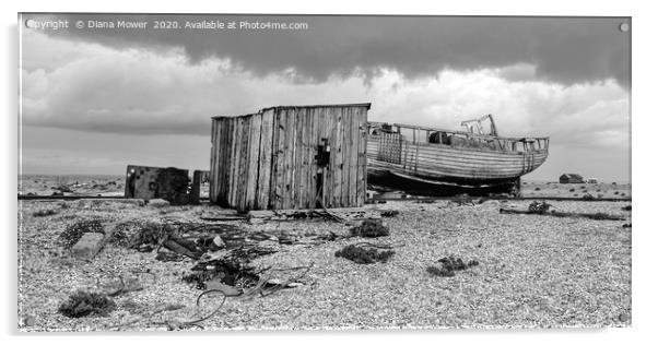 Stormy Dungeness Kent monochrome Acrylic by Diana Mower
