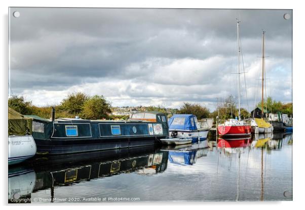 Heybridge Canal boats and Maldon Essex Acrylic by Diana Mower