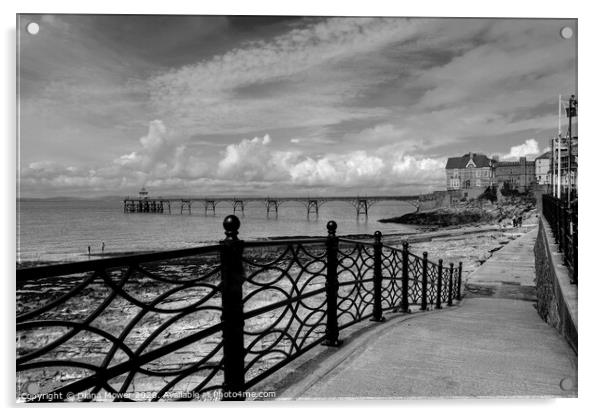 Clevedon Beach pier and Promenade Somerset Acrylic by Diana Mower