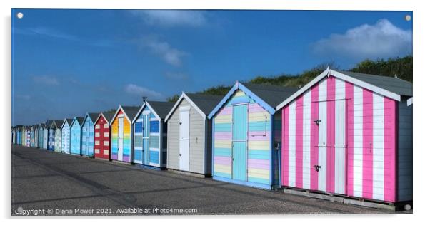 Pakefield Colourful Beach Huts Acrylic by Diana Mower