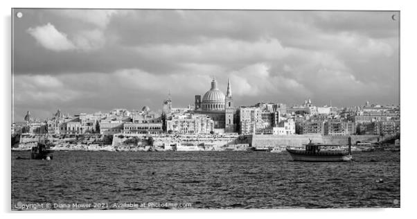 Valletta Skyline Malta Monochrome   Acrylic by Diana Mower