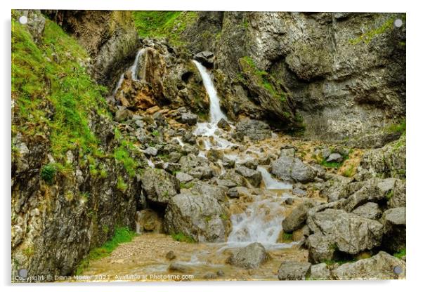 Gordale Scar waterfalls Yorkshire Dales Acrylic by Diana Mower