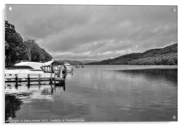 Lake Windermere Cumbria Monochrome Acrylic by Diana Mower