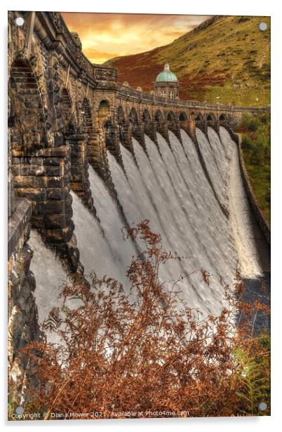 Craig Goch dam Elan Valley at sunset Acrylic by Diana Mower