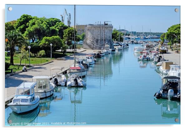 Trogir boats and Castle View Croatia Acrylic by Diana Mower