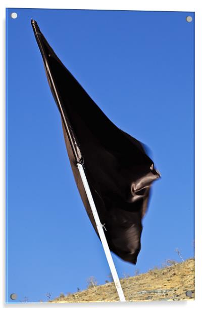 Black flag waving in a breeze Acrylic by Arfabita  