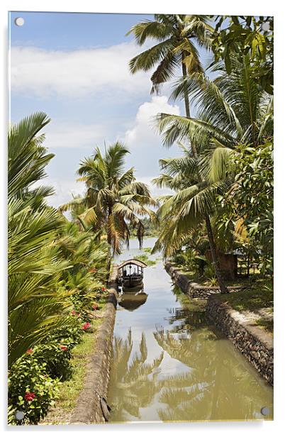 Family canoe moored at bankside Kerala Acrylic by Arfabita  