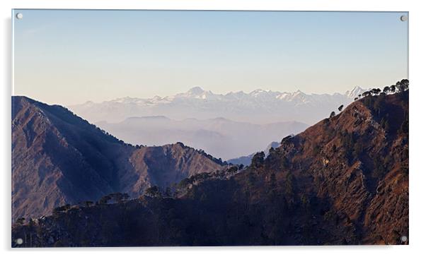 Snow capped Himalyas from Trikuta Acrylic by Arfabita  