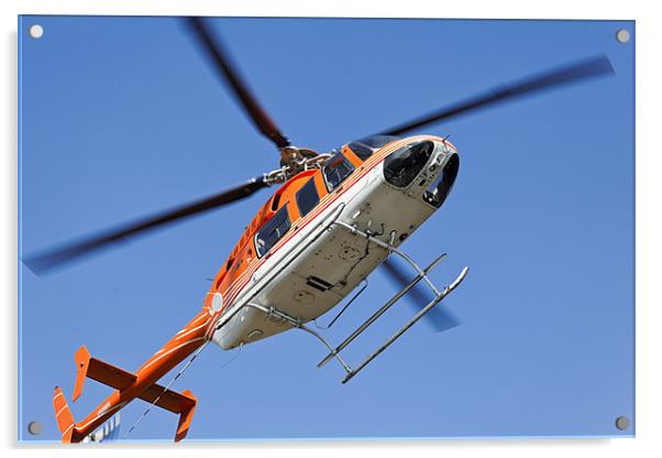 Hovering to land Orange White Helicopter Acrylic by Arfabita  