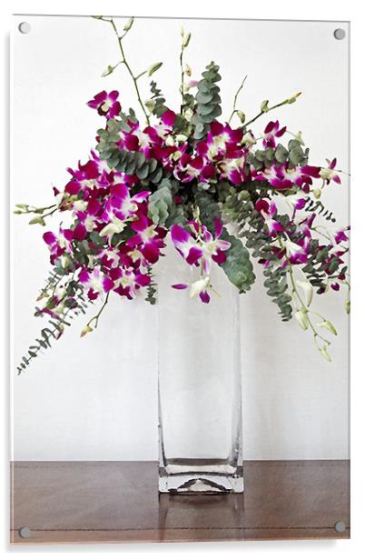 Square vase display of tropical pansies Acrylic by Arfabita  