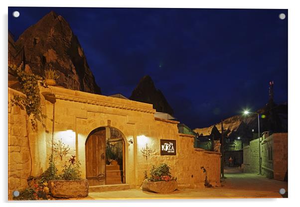 Night scene hilltop lane Goreme Cappadocia Acrylic by Arfabita  