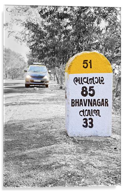 MPV and 85 kilometers to Bhavnagar milestone Acrylic by Arfabita  