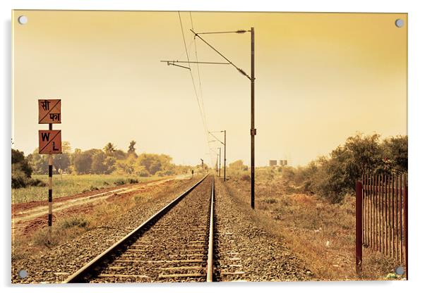 Indian Hinterland landscape with railroad track Acrylic by Arfabita  