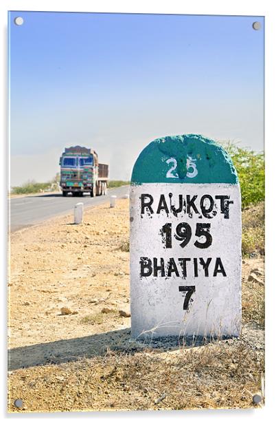 195 kilimeters to Rajkot Milestone Acrylic by Arfabita  
