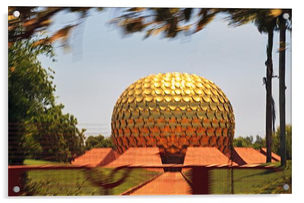 Matramandir Auroville from a moving bus Acrylic by Arfabita  