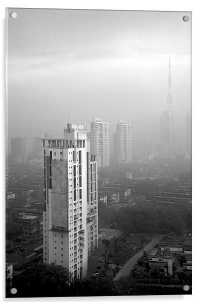Elevated view of smog filled Bombay Skyline Acrylic by Arfabita  