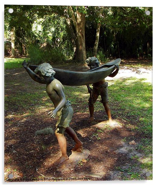 Bronze Boy and their canoe Acrylic by Susan Medeiros