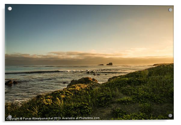 Sunset on the California Coast. Acrylic by Panas Wiwatpanachat