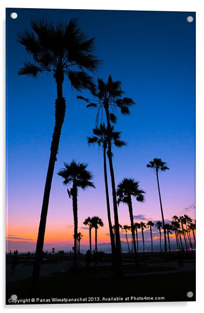 Purple Sunset at Venice Beach Acrylic by Panas Wiwatpanachat
