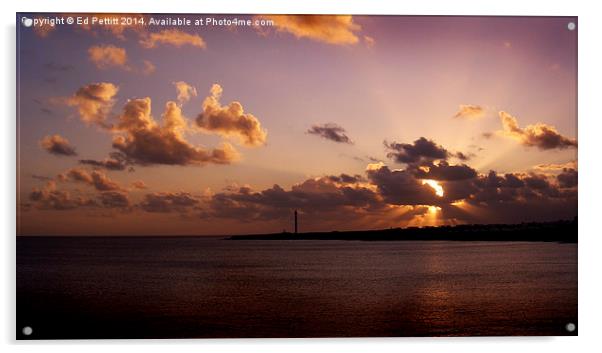 Lighthouse Sunset Acrylic by Ed Pettitt