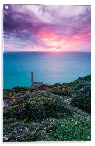 Wheal Coates Mine Sunset Acrylic by Jonathan Swetnam