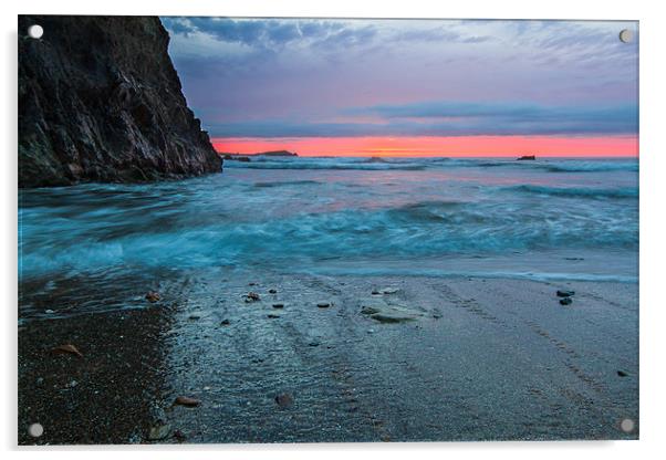 Lusty Glaze Cove Sunset Acrylic by Jonathan Swetnam