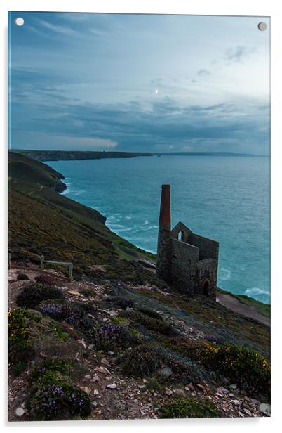 Moon Over Wheal Coates Mine Acrylic by Jonathan Swetnam