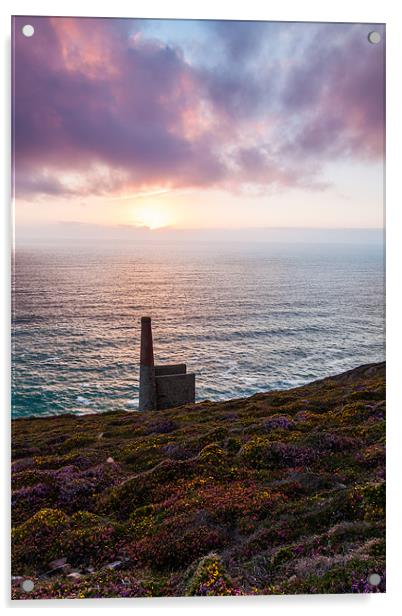 Wheal Coates Mine Sunset Acrylic by Jonathan Swetnam