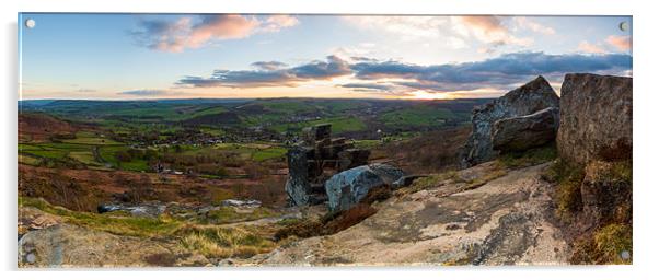 Derwent Valley and Curbar Edge at Sunset Panorama Acrylic by Jonathan Swetnam