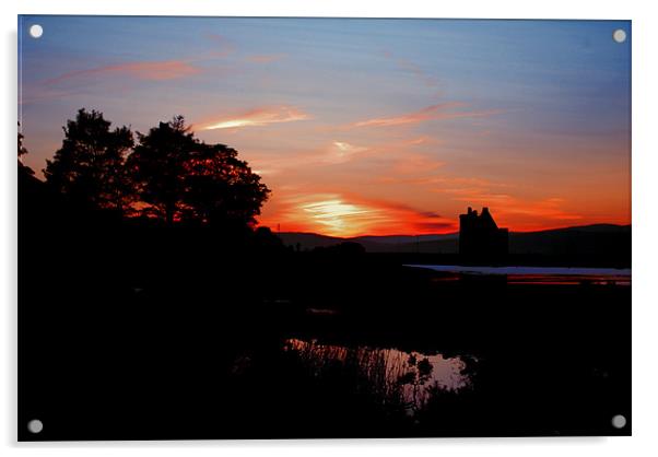 Lochranza Castle sunset Acrylic by michael scott