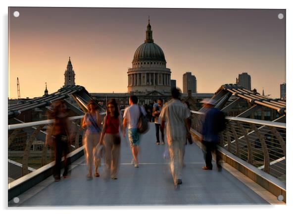 Millennium Bridge people Acrylic by Ashley Chaplin