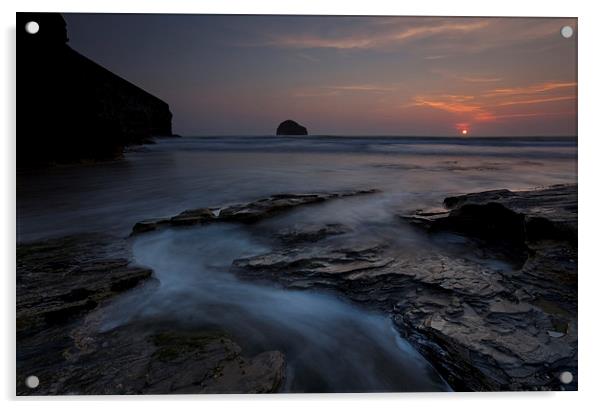 Trebarwith Strand Sunset  Acrylic by Ashley Chaplin