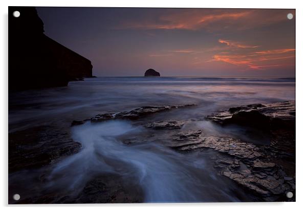 Trebarwith Strand sunset , Cornwall Acrylic by Ashley Chaplin