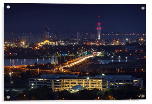 Portsmouth Night Skyline Acrylic by Ashley Chaplin