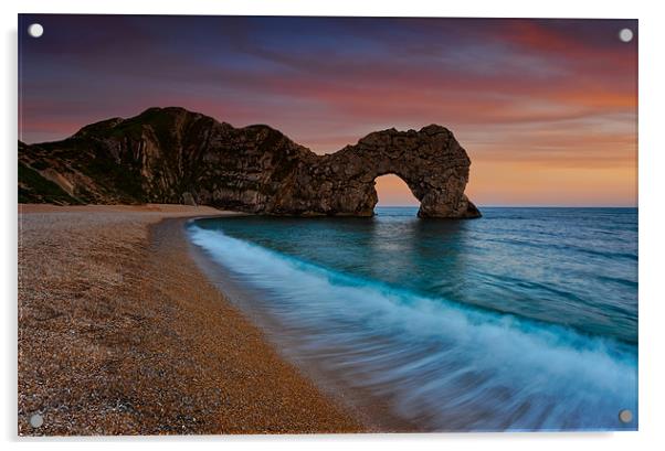 Durdle Door Sunset Wave Acrylic by Ashley Chaplin