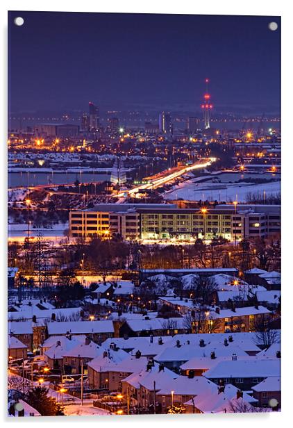 Portsmouth Snowy Skyline at dusk Acrylic by Ashley Chaplin