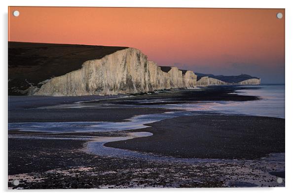 Seven Sisters at sunset, Sussex, England Acrylic by Ashley Chaplin