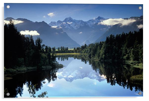 Lake Matheson Mountain Reflection Acrylic by Ashley Chaplin