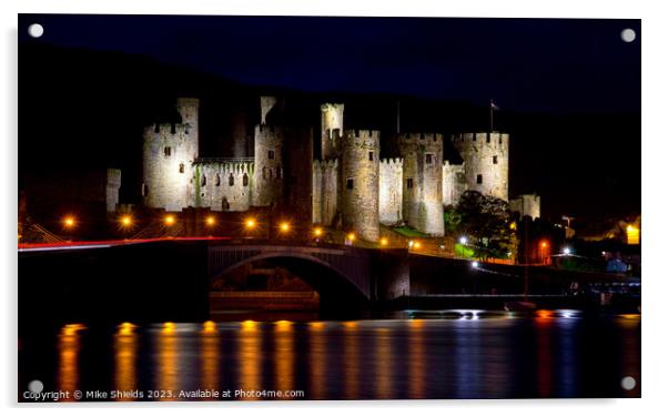 Illuminated Conwy Castle: A Nighttime Spectacle Acrylic by Mike Shields