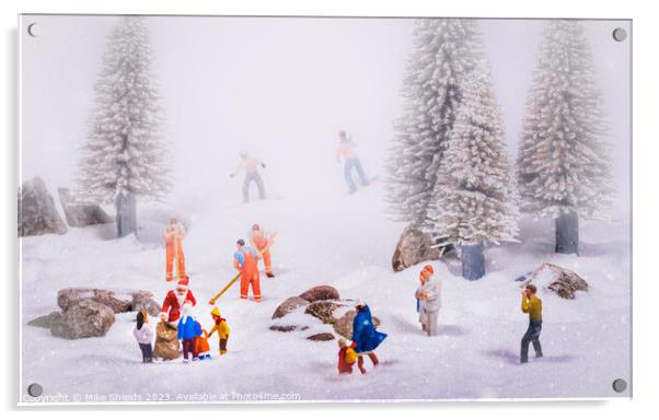 Festive Frolics on Winter Wonderland Slopes Acrylic by Mike Shields